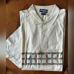 DEADSTOCK NEW Hogan Cream w Green, Brown Vintage Golf Shirt, Men’s L